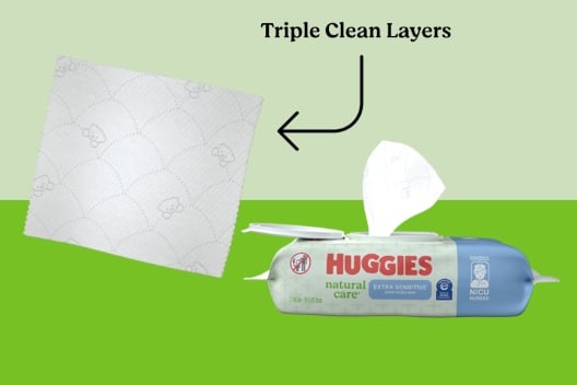 Triple cleaning layers of wipes to absorb, lock-in and retain waste for efficient cleaning